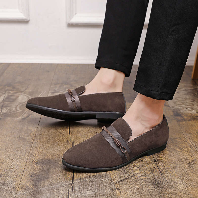 Large Bean 38-48 Spring and Autumn Suede Pointed Men's One Step Lefu Leather Shoes