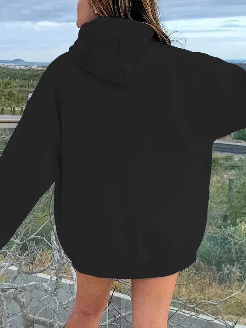 Womens autumn and winter fashionable casual loose letter pattern with plush warm long sleeved hooded sweatshirtT251105