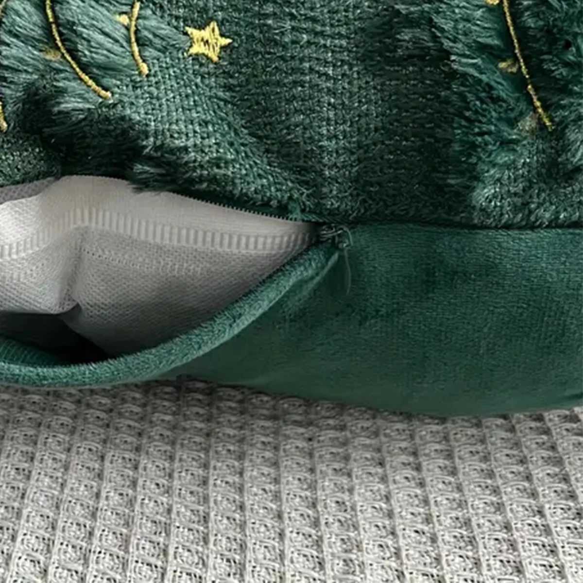 1pc plush Christmas tree Pillow Covers emerald plush Christmas tree pillowcase with golden stars and pine branches design -18in Y251105