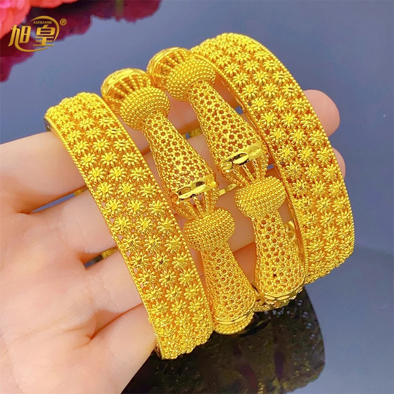 XUHUANG Dubai African Gold Color Bangles 24K Jewelry Engagement For Women Bridal Wedding Bracelets Trend Jewellery Gifts 251031