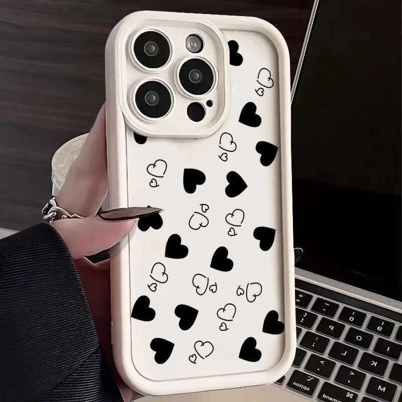Phone Case For iPhone 16 15 14 Pro 16E 11 12 13 Mini 7 8 Plus XR X XS Max SE Love Heart Print Matte Soft Shockproof Cover