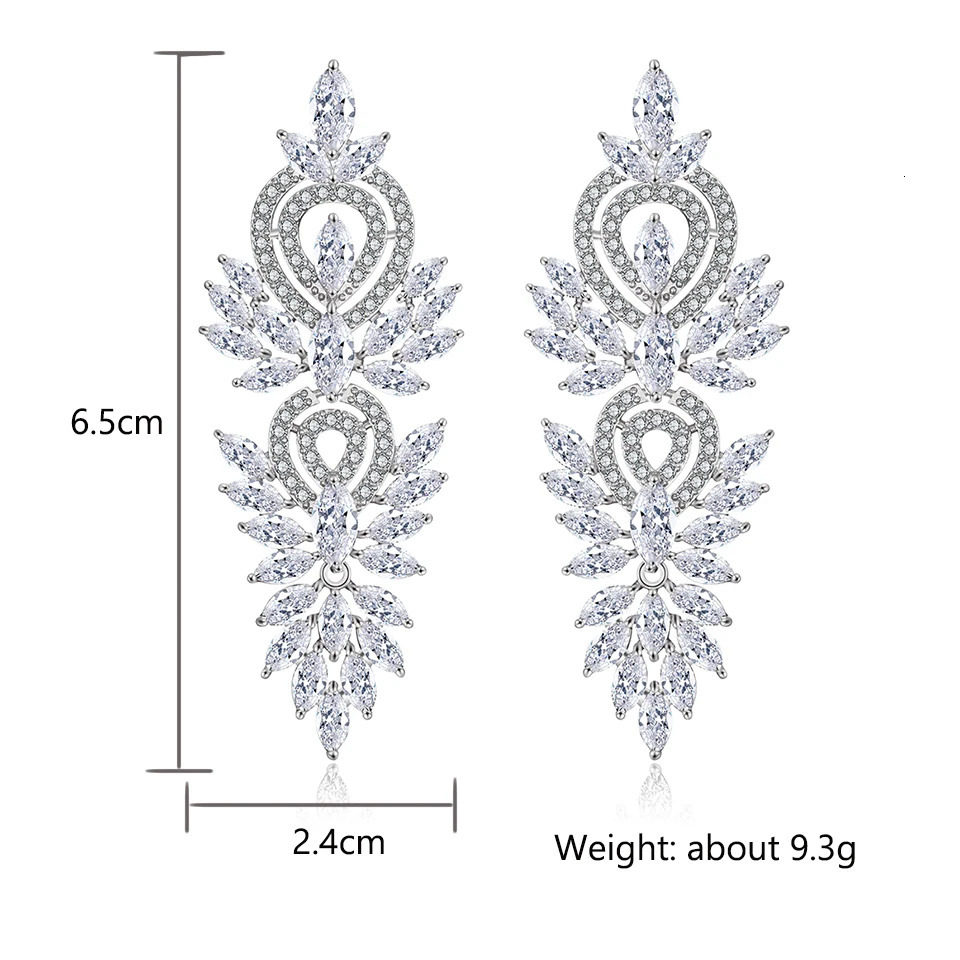 Leaf Marquis Zircon Long Pendant Earrings Shining Cubic Zirconia Bridal Womens Wedding Party Jewelry Accessories 250326