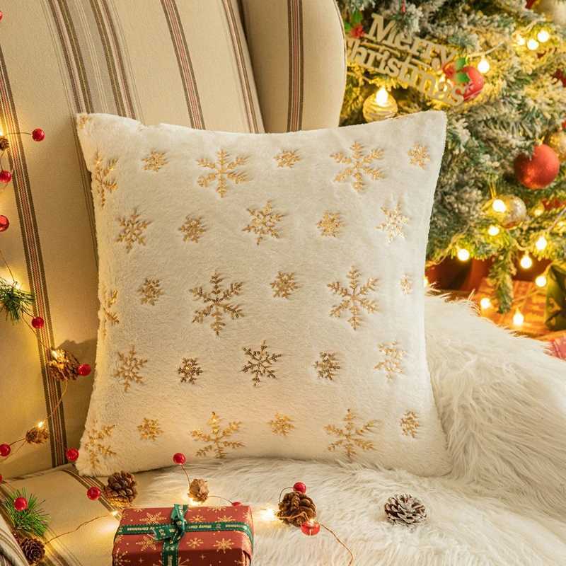 45X45/50x50CM Christmas Snowflakes Throw Pillow Cover Sequin Embroidery Plush Cushion Cover Decor Home Decorative Pillowcase Y251105