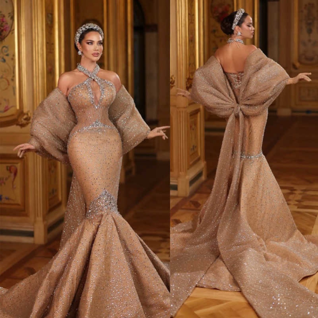 Modern Mermaid Prom Gown Crystal Evening Dress Beads Party Prom Dresses Sexy Bridal Gowns vestido de novia Size Customized Robes De Mariee L252956