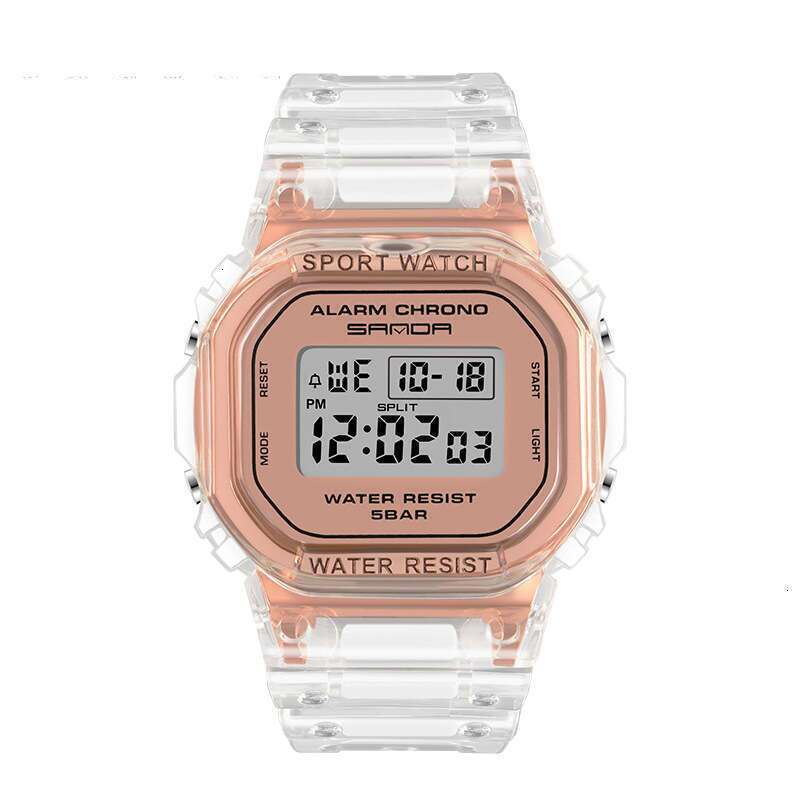 DHwatches Sanda Square Transparent Strap Electronic Watch Multi-Function Luminous Waterproof Outdoor Sports Student Wristwatch