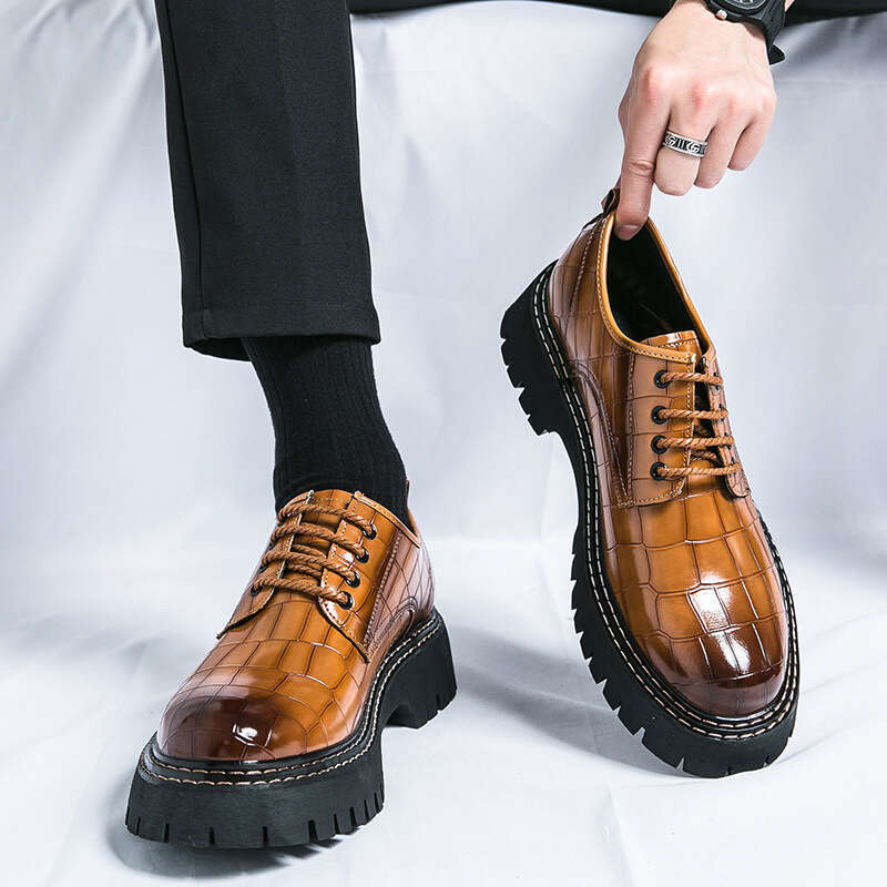 Large Low Top Big Head 2024 Spring and Autumn New Collection Men's Thick Bottom Height Increasing Nightclub Trendy Leather Shoes