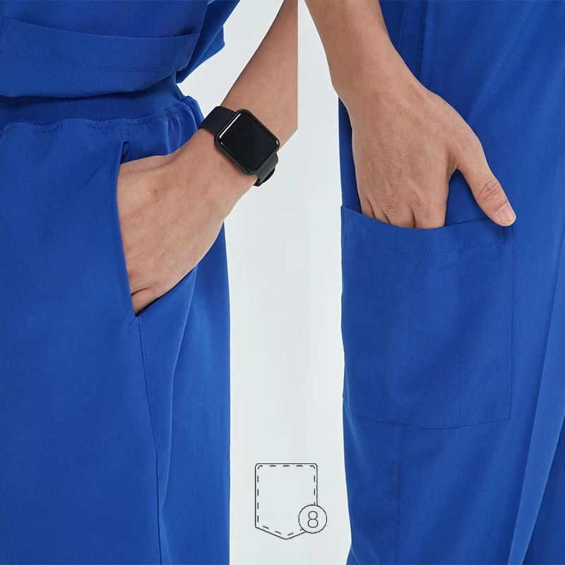 Unisex Uniforms V-neck Top Jogger Pants Scrub Set Stretch Workwear Dentist Vet Nursing Suit Doctor Outfit S21 251104