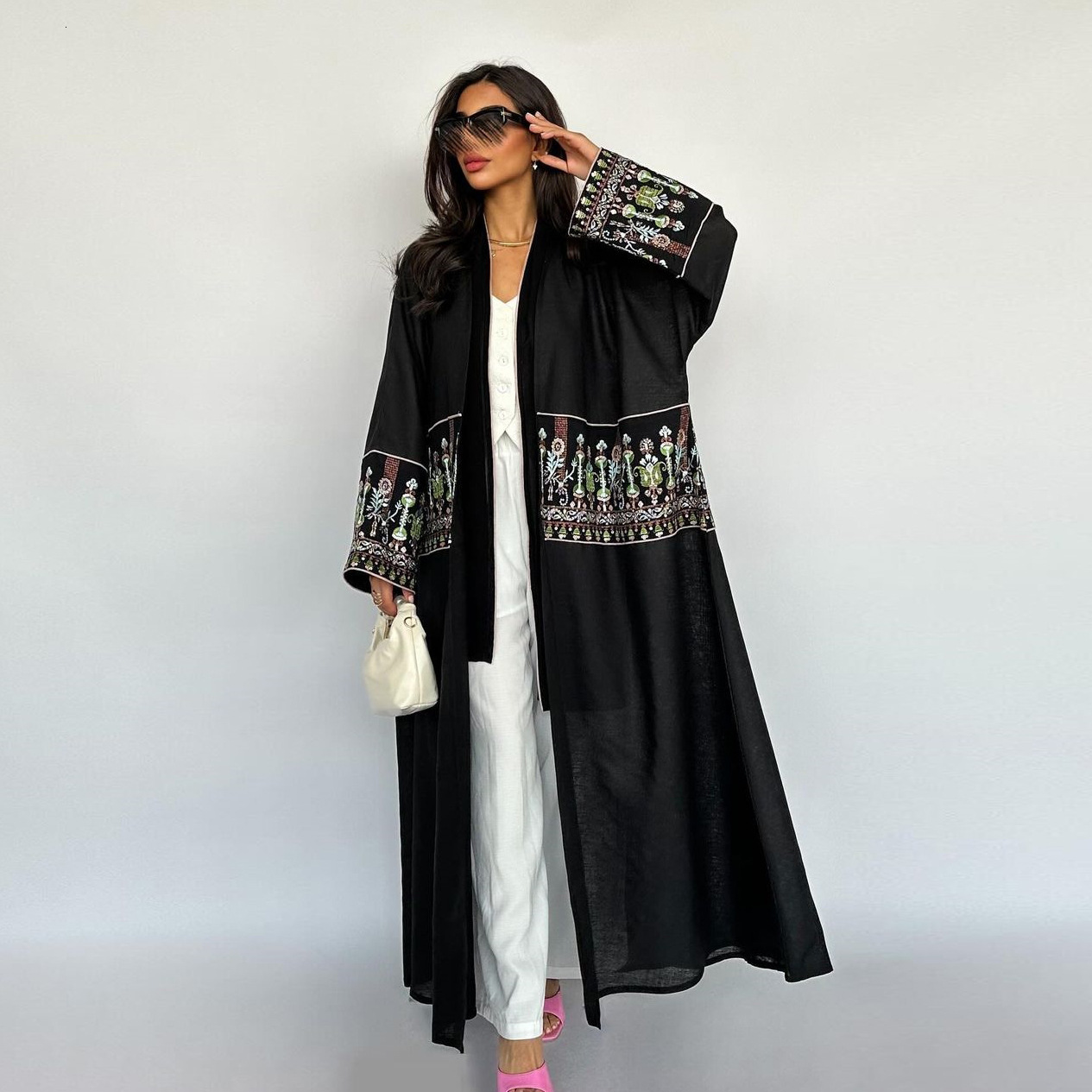 Women's Cardigan Embroidered Long Robe Dubai Jacket Muslim Abaya Maxi Dresses Islamic Clothing