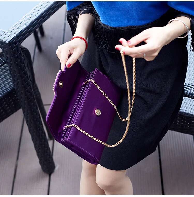 Ladies Party Evening Simple Gold Color Chain Shoulder Bag Crossbody For Women Fashion Elegant Purple Small Clutches Handbags