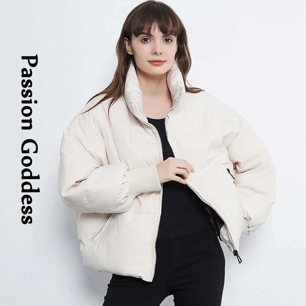 Winter Women Thick Warm Puffer Jackets Loose Bubble Coat Parkas Down Outwear Stand Collar Zipper Casual Solid Jackets Parka CoatT251105