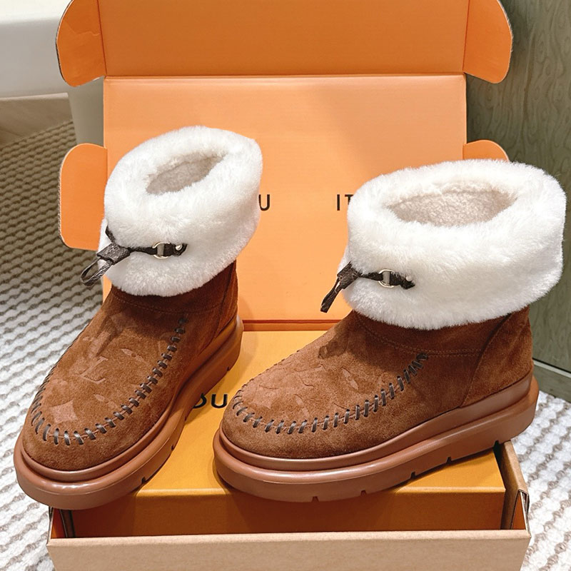 Cortina Ankle Boot 1AIUFF Womens Suede Calf Leather Boots Ladies Wool Snow Boots Designer Winter Vacation Boots Shearling Lining Anti Slip Rubber Sole Size 35-41