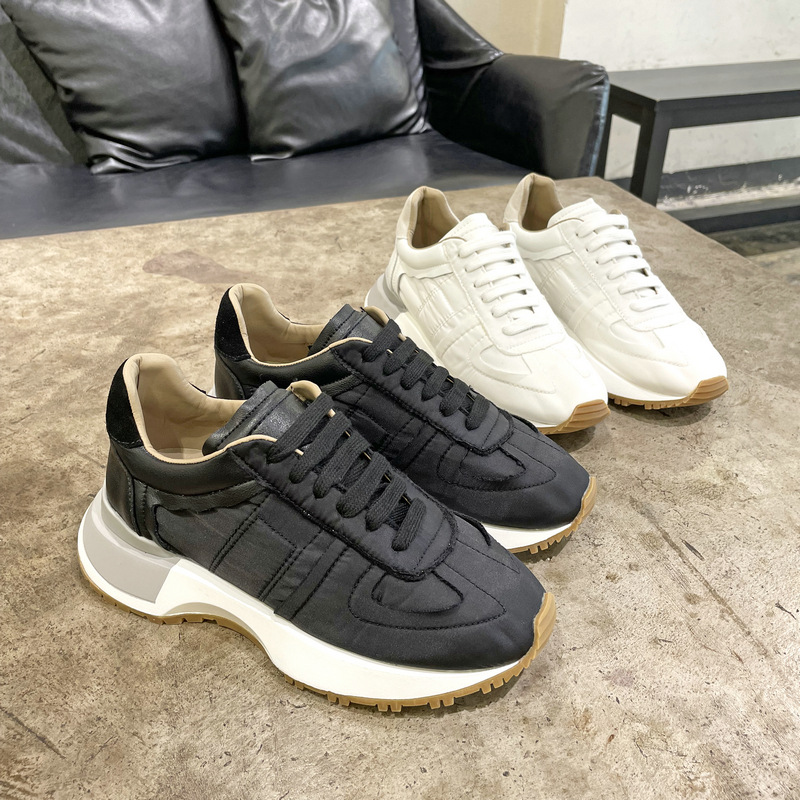 2025 new mm6 thick-soled dad shoes Genuine leather same style women's summer versatile height-increasing breathable sports white shoes