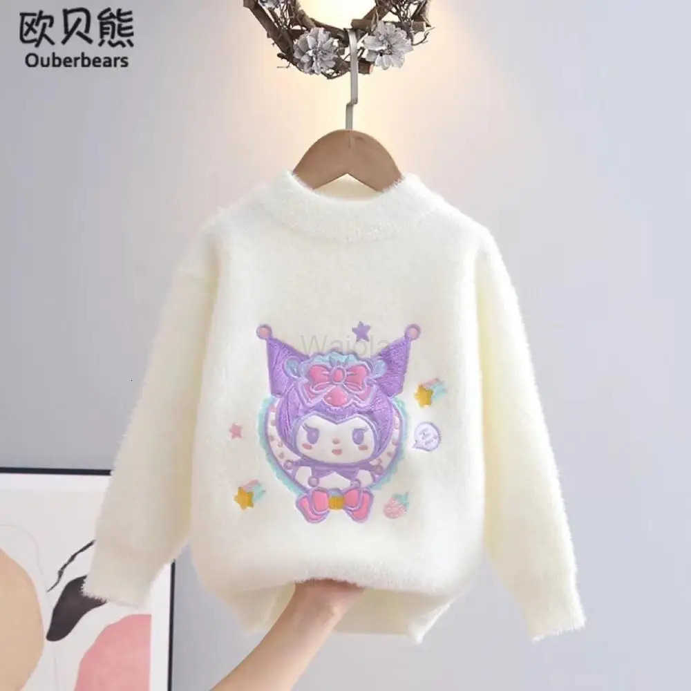 Sanrio Kuromi Girls Crew Neck Sweater Autumn Winter Thicken Knitted Sweater Kawaii Child Plush Pullover Cute Fashion Jacket Gift H251105