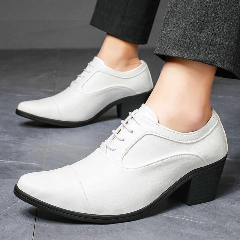 Large size thick heel height increased by 6cm leather pointed high heels 38-46 British casual personality trendy men's shoes