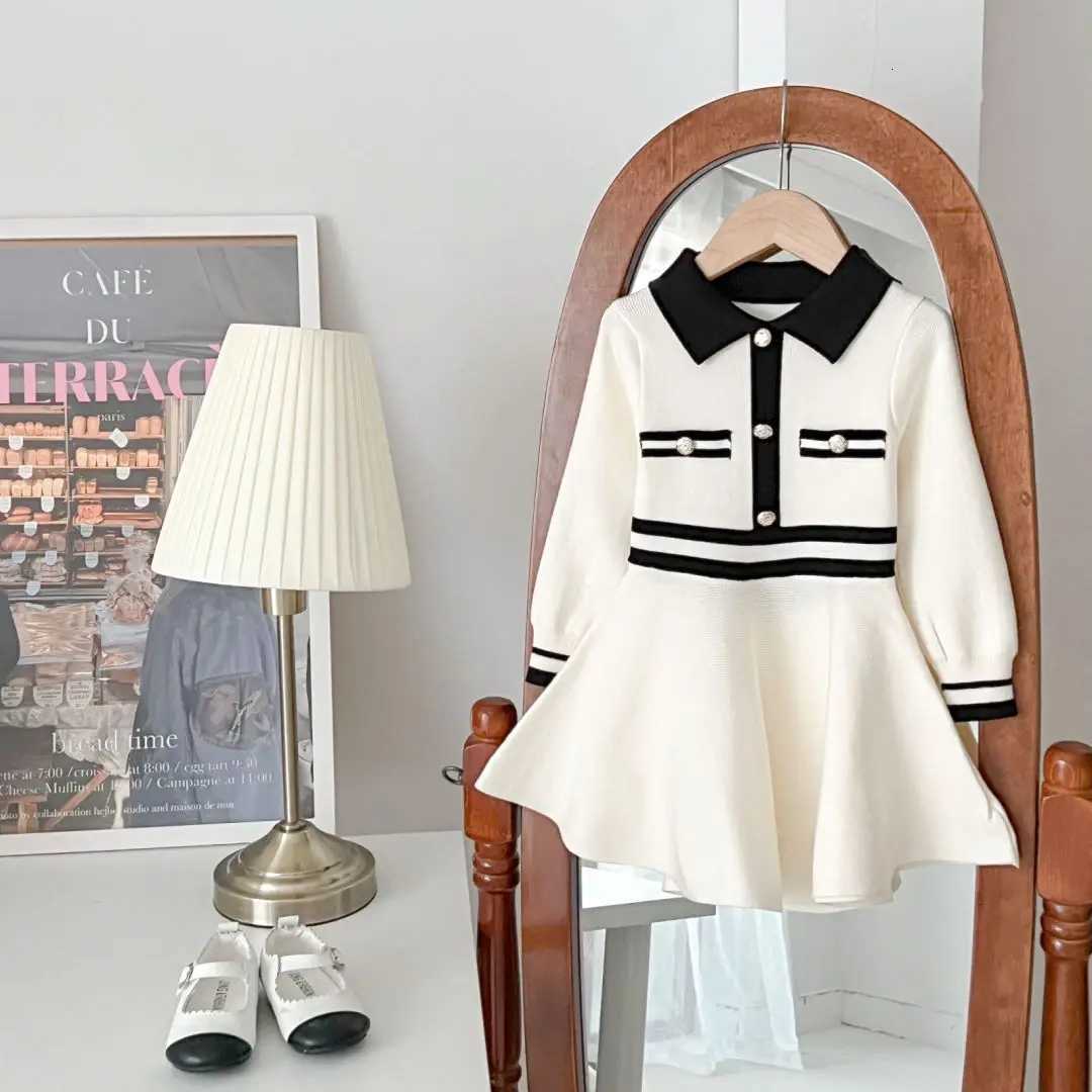 Autumn Fashionable Sweater Dress with Collar Fashionable Campus Style Slim Fit Knit Dress Girls Base Dress Y251105