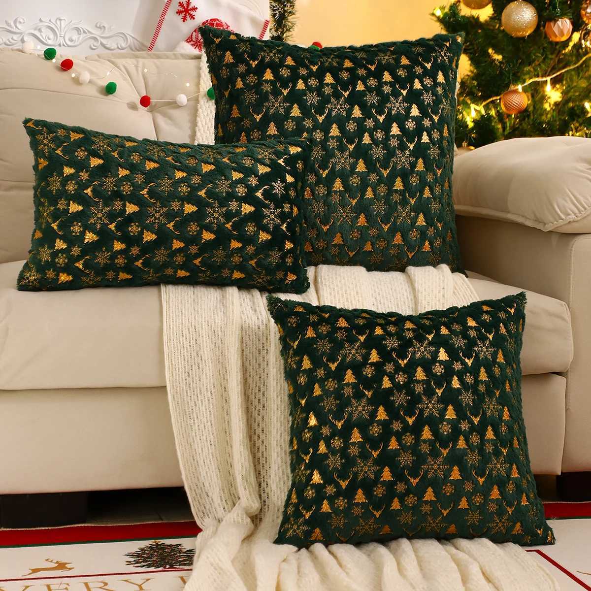1 PC Christmas Throw Pillow Cover Winter Plush Bronzing Christmas Decoration Living Room Y251105