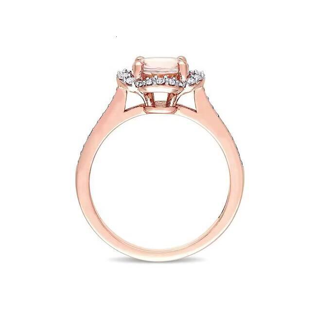 Customized 925 Silver Wedding Engagement Ring Rectangular Pink Morganite Zircon Solid Flower Shape Diamond Moissanite