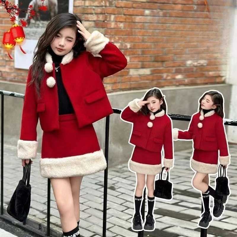 Skirt Set Red Childrens Clothing Girl Setup Autumn Winter Suit for Girls Clothes 8 10 12 Years Old Outfits Sets Fashion Outfit Y251105