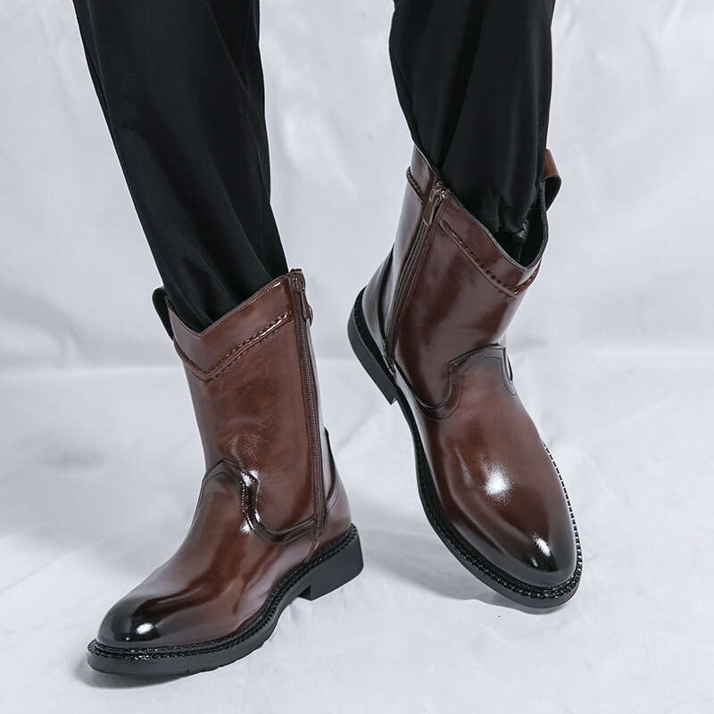 Large cowboy high top leather shoes, 2024 autumn and winter new Chelsea boots, pointed men's boots
