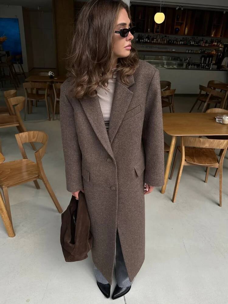winter jacket women Fashion Shoulder Pad Solid Wool Overcoat Women Elegant Lapel Single-breasted Long Sleeve Coat 2025 Autumn Lady Commuter Outwear