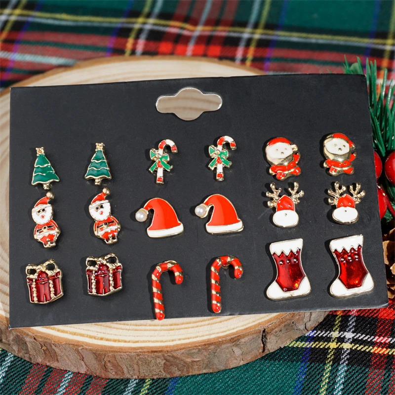 612 Pairs Christmas Earrings Set For Women Shiny Zircon Xmas Tree Snowflake Santa Claus Elk Combination Earring Party Jewelry 251104