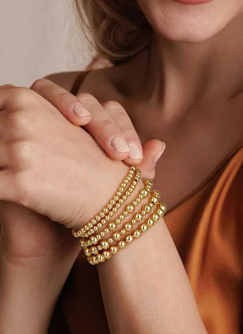 Gold Plated Beaded Braceletfor Women Stainless Steel Stackable Stretchable Bead Ball Bracelet HypoallergenicXJ251105