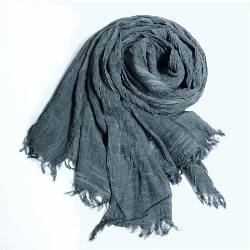 Japanese Style Unisex Cotton Linen Scarf Tie-dyed Autumn Winter Men Scarves Wraps Korean Fashion Mens Bufandas Male Accessories 250403