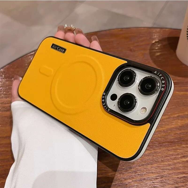 Business Double Color Leather Magsafe Case 12 13 16 15 Pro Max Magnetic Matte Soft Shockproof Cover for iPhone 15Pro