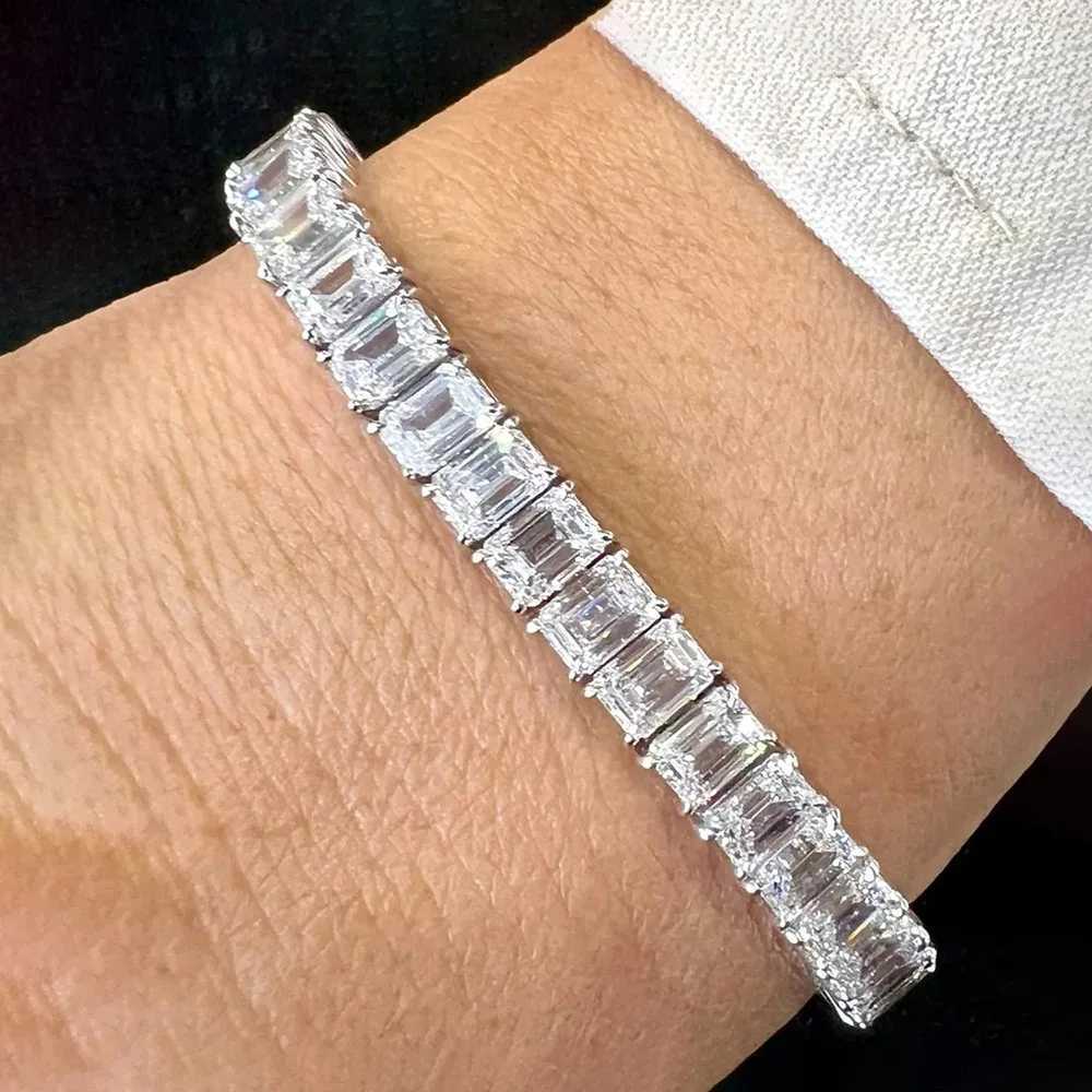 1ct 57mm Emerald Cut Moissanite Tennis Bracelet for Women Men Original Sterling Silver 925 Chain Party Bangles WholesaleXJ251105