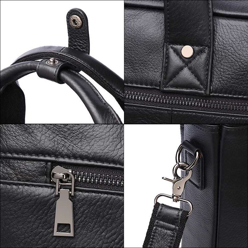 SCHLATUM Genuine Leather Bussiness Briefcases Black For Men Handbags Laptop Briefcase Bags 16 Inch Office Computer Bag