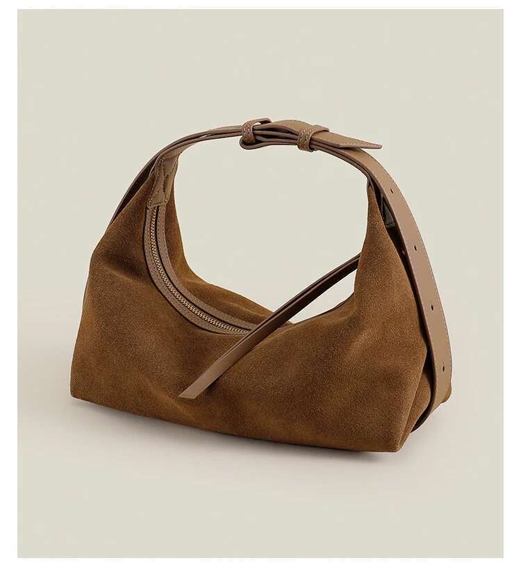 2025 New Nubuck Dumpg Hobo Soft Touch Matte Suede Leather Women Shoulder Adjustable Handle Hand Bag For Lady