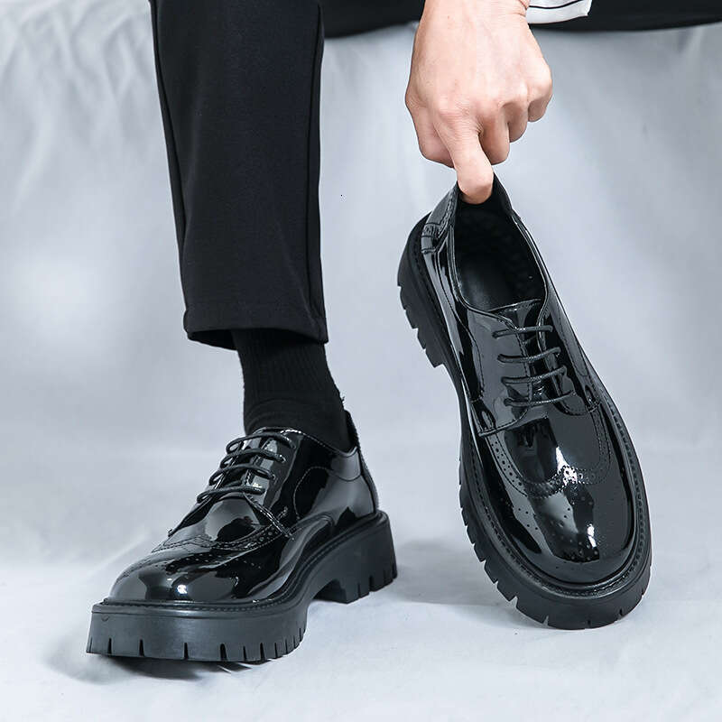 Large men's big toe thick sole, height increasing casual lace up shoes, sizes 38-46, 2024 Spring and Autumn new leather shoes