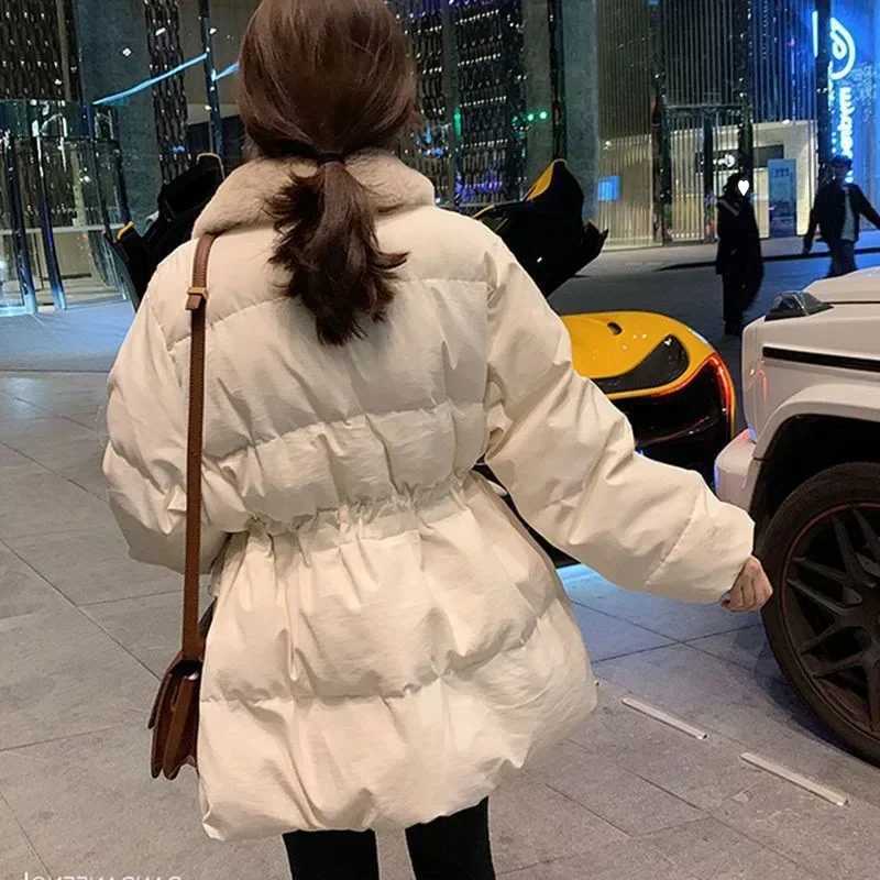 Korean Fashion Women Winter Parkas Fur Collar Thick Warm Snow Wear Padded Parka Ladies Street Loose Long Down Cotton CoatsT251105