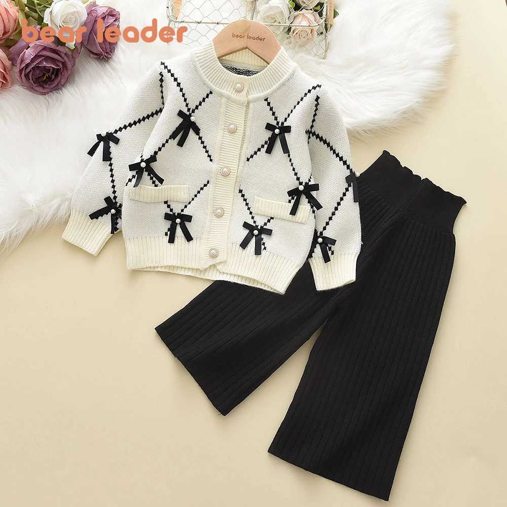 Bear Leader Bow Baby Sweatshirt Pants 2pcs Set New Children Knitting Outfit for 2-6Years Kids Tracksuit Winter Girls Clothes Y251105