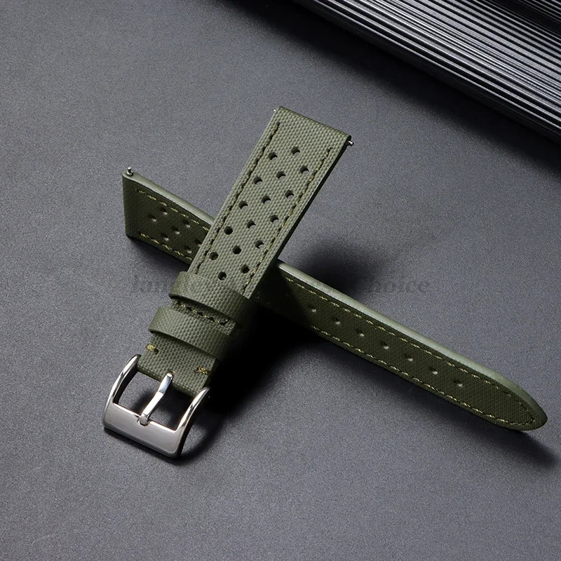 Premium Sailcloth Watch Strap 18mm 20mm 22mm Rally Racing Watch Strap Quick Release Perforated Breathable Mens Sport Watchbands 251104