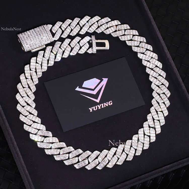 Heavy Sier Necklace 19mm Wide D Color VVS Baguette Moissanite Dia Cuban k Chain