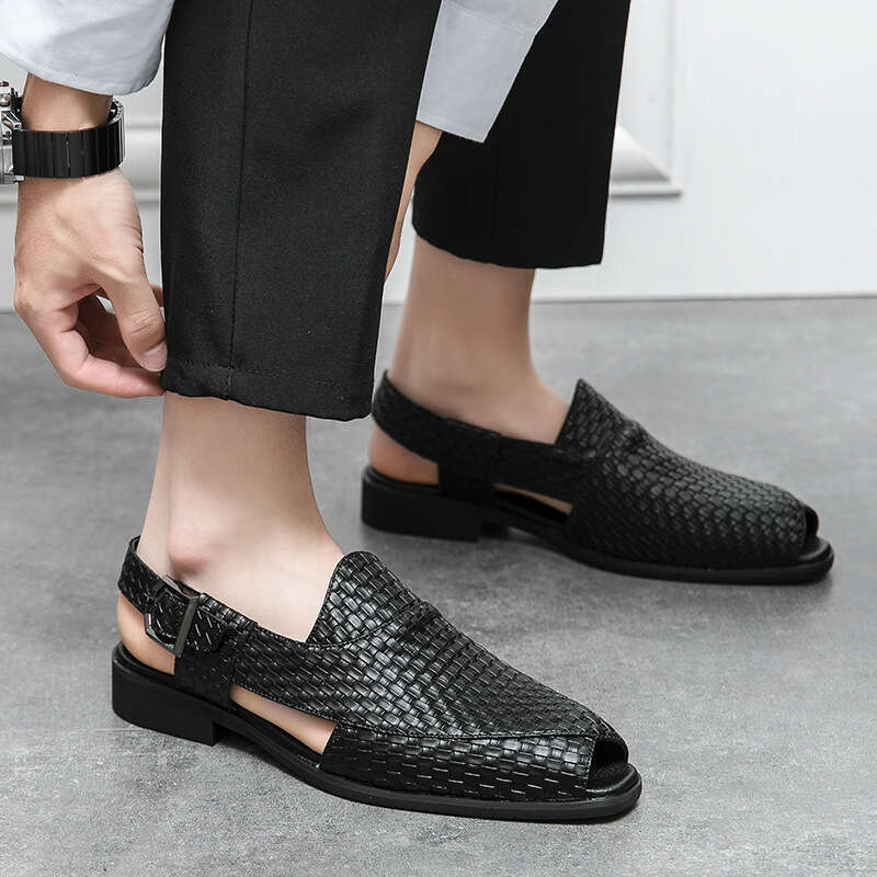 Large breathable sandals, low cut 2023 summer woven leather shoes, men's shoes in sizes 38-48, sandals