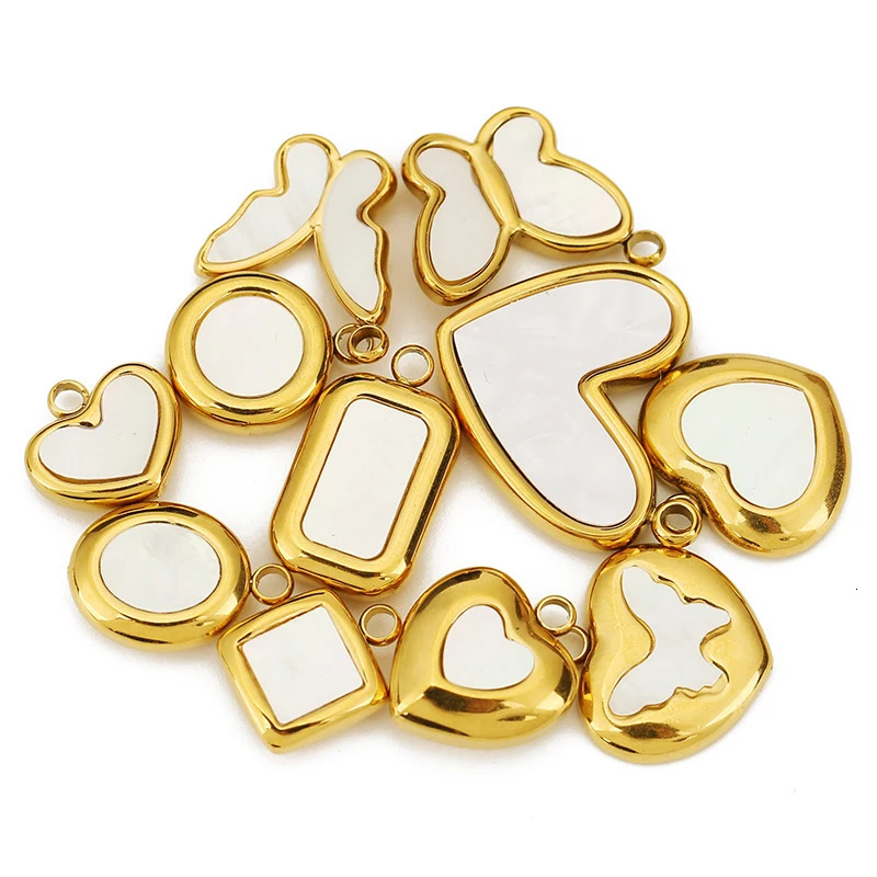 4 pieces of stainless steel natural shell butterfly circular square heartshaped charm necklace jewelry making DIY pendant 250325