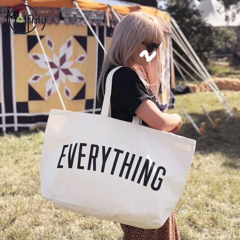 Large Capacity Canvas Tote Bag Extra Letters Fashion Beach Bags Reusable Travel Shopping Handbag Grocery Bolsos Mujer 251028