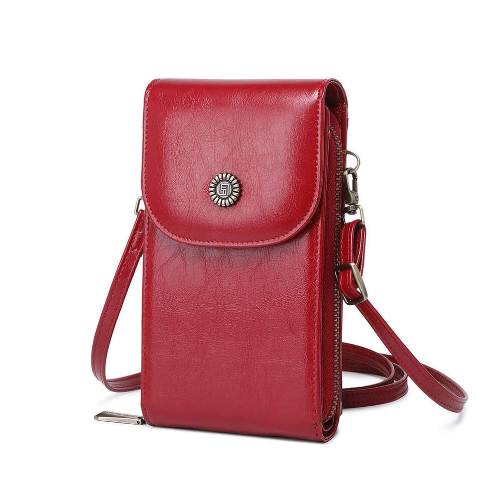 Cross-Border New RFID Anti-Magnetic Vintage Oil Wax Leather Phone Pouch Versatile Women's Single Shoulder Crossbody Bag