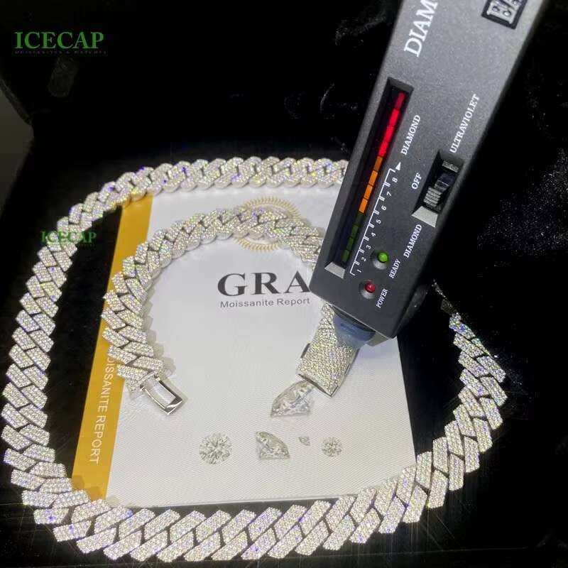 15mm 3Rows VVS Moissanite Miami Cuban Chain Pass Diamond Test 925 Sterling Silver Bracelet White Gold Cuban Link Chain Necklaces