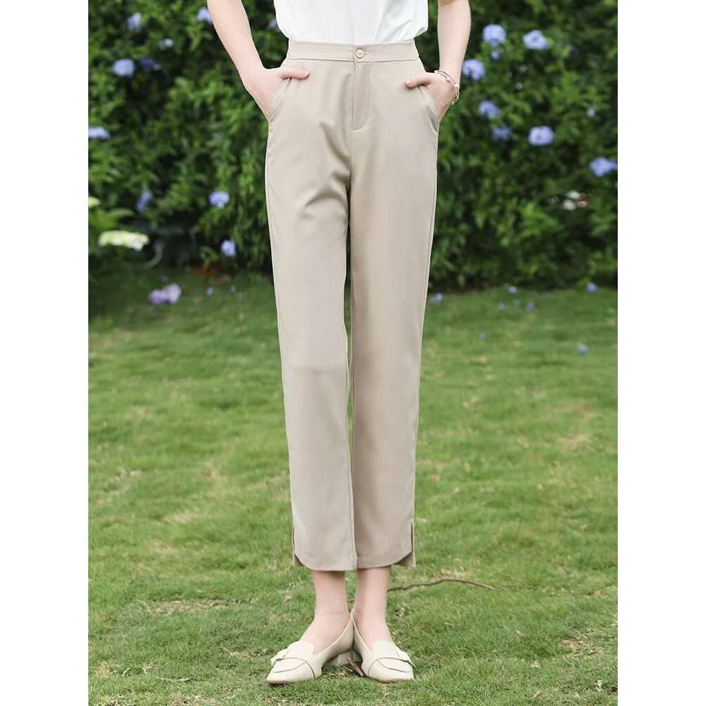 Women Casual Straight Summer New Office Lady Elastic Waist Solid Basics Drape Blazer Pants