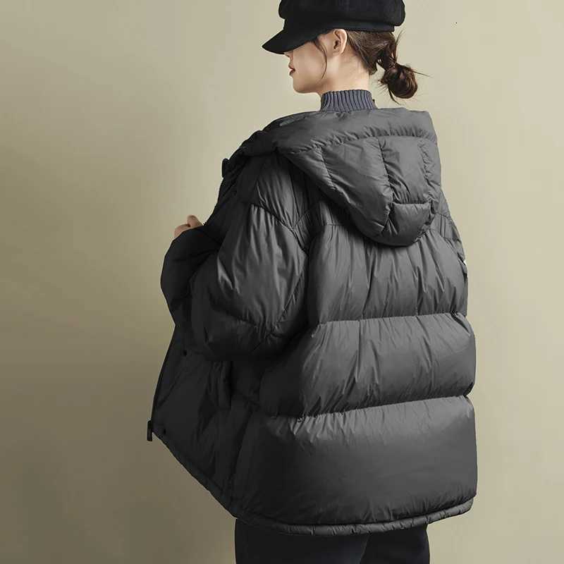 Schinteon Women 90 White Duck Down Jacket Loose Casual Over Size Winter Warm Thick Outwear High Quality with Hood Coat 2023 NewT251105