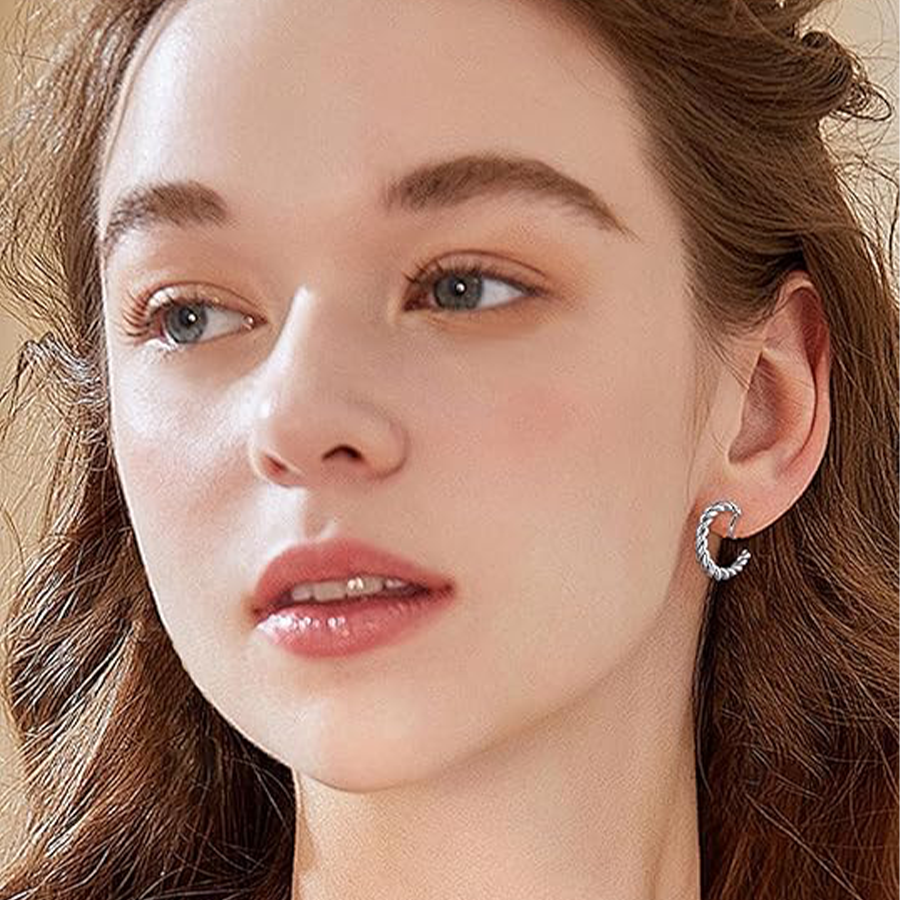 10 Pairs Clip on Hoop Earrings for Women Men Twist Round CZ Chunky Hoop Clip Earring No Piercing Fake Earrings Sets Silver Tone