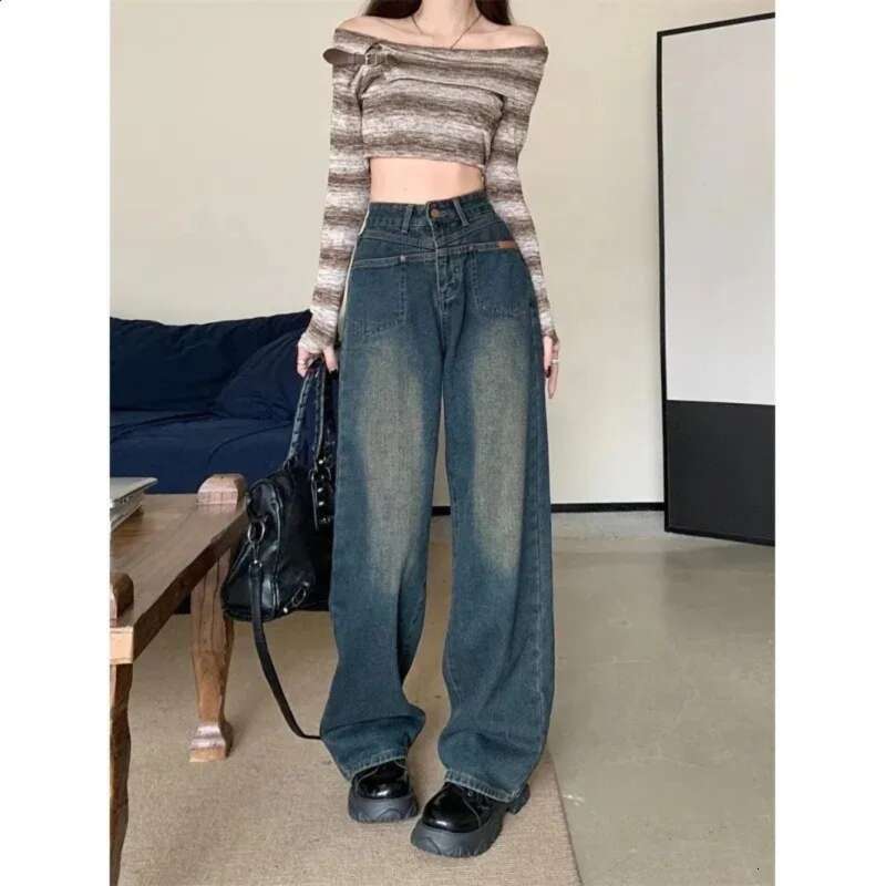 Style AutumnWinter Plus Size HighWaisted LooseFit Slimming Casual Jeans StraightLeg WideLeg Fashion For Big