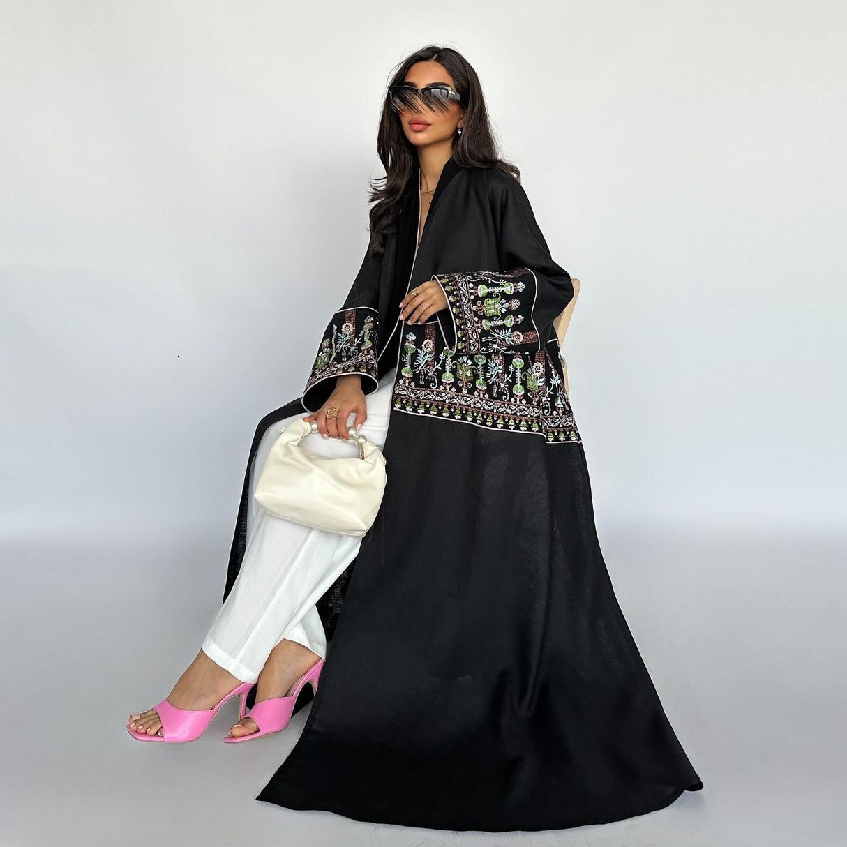 Women's Cardigan Embroidered Long Robe Dubai Jacket Muslim Abaya Maxi Dresses Islamic Clothing