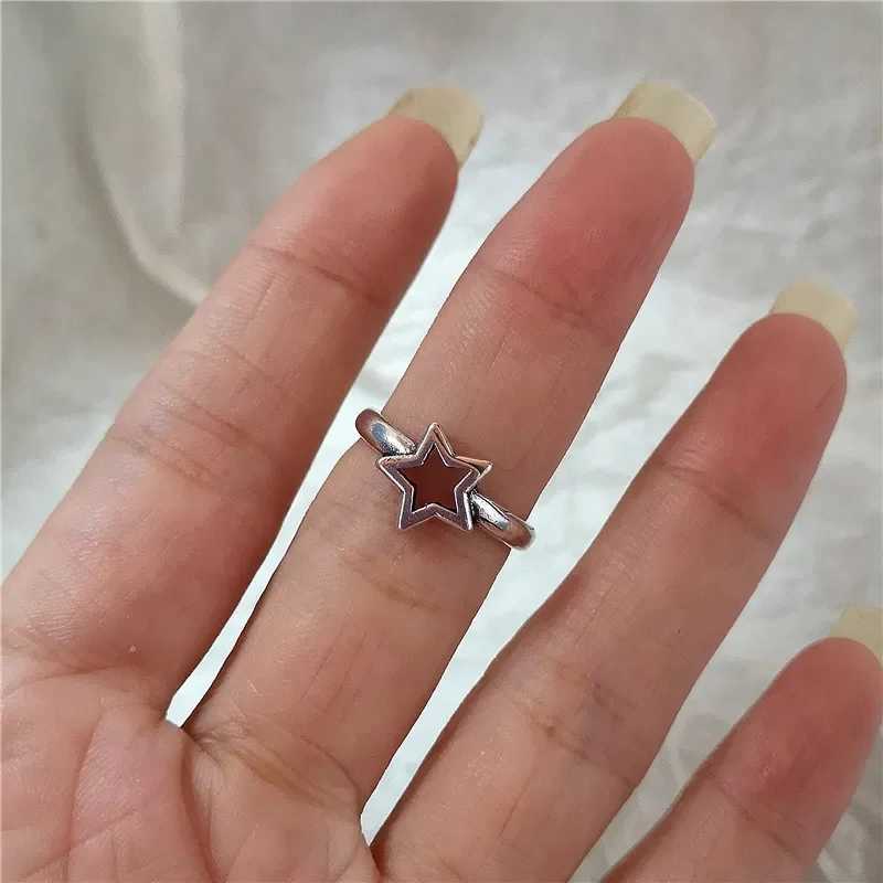Kpop Goth Punk Vintage Aesthetic Geometric Irregular Star Silver Color Ring For Women Egirl Grunge Y2K EMO Jewelry Accessories Z250407