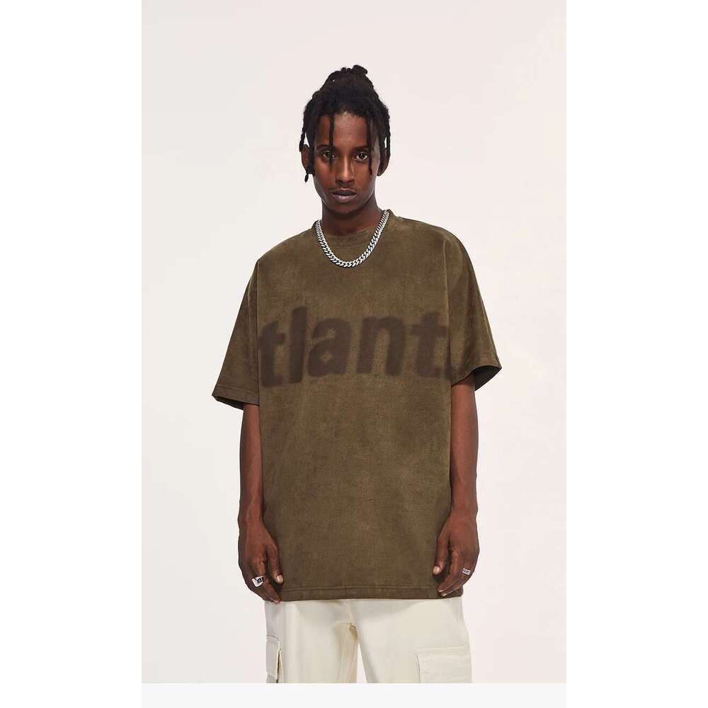 High Street Faux Suede T-Shirts Men Streetwear Oversized Tees Unisex