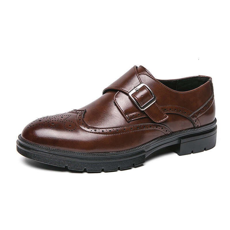 Large Block Leather for Men's 38-46 Business Dress Buckle Thick Sole Heightened Dad's Driving Shoes