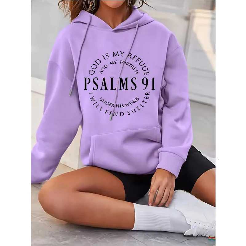 Womens Inspirational Psalms 91 Verse Long Sleeve Hoodies Casual Kangaroo Pocket Women Sweatshirts Graphic Hooded Hoody ClothesT251105